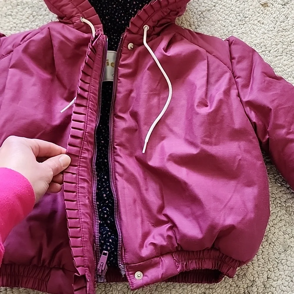 Kids Pink Hooded Snow Jacket & Overalls Set